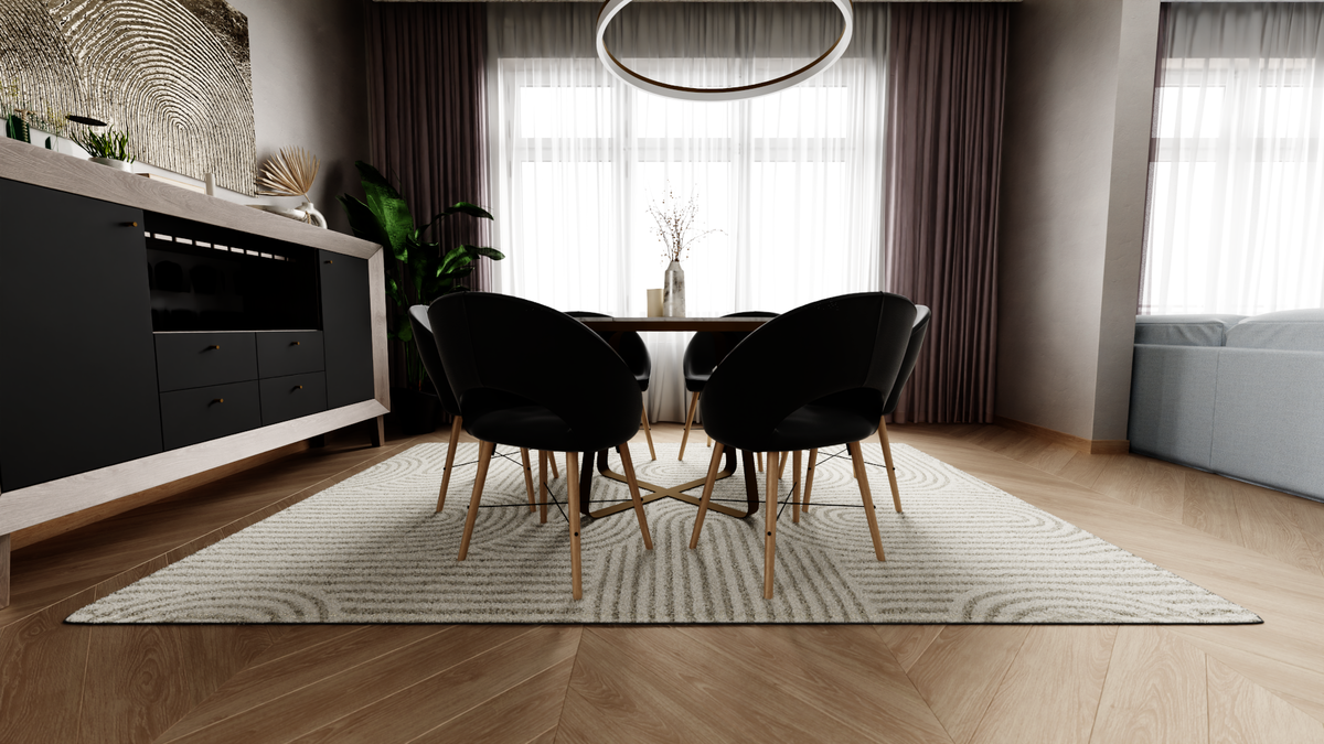 Vloerkleed op maat onder de eettafel